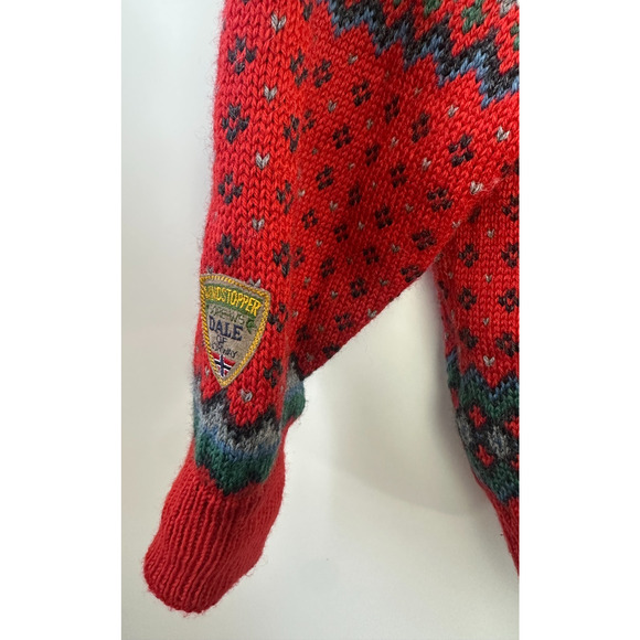 Dale Of Norway Pure Wool Lined Heavyweight Sweater Red Nordic Print Clasp Large - Picture 12 of 16